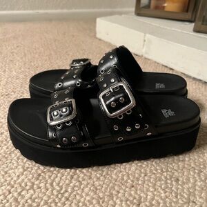 Black Platform Sandals with Silver Buckles
